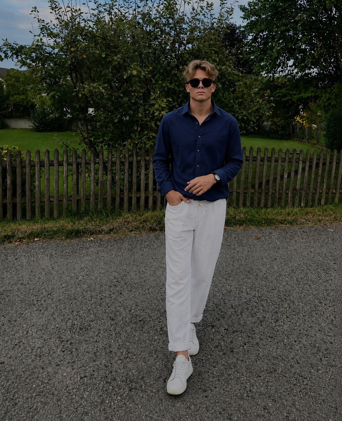 The Monaco Set — Navy Shirt & White Trouser