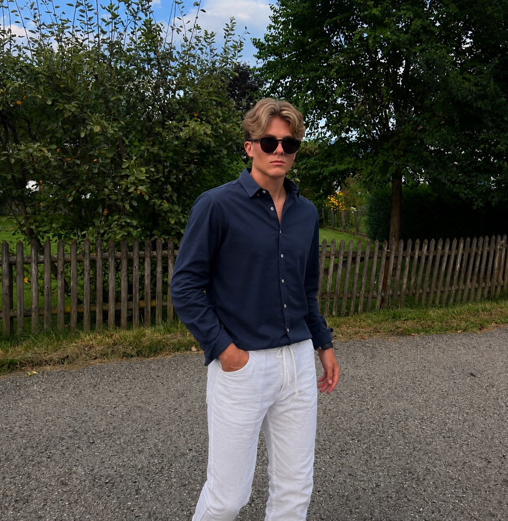 The Monaco Set — Navy Shirt & White Trouser