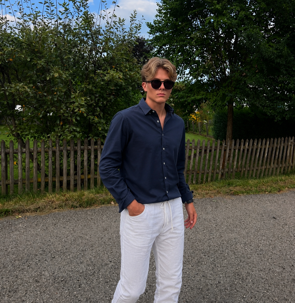 The Monaco Set — Navy Shirt & White Trouser
