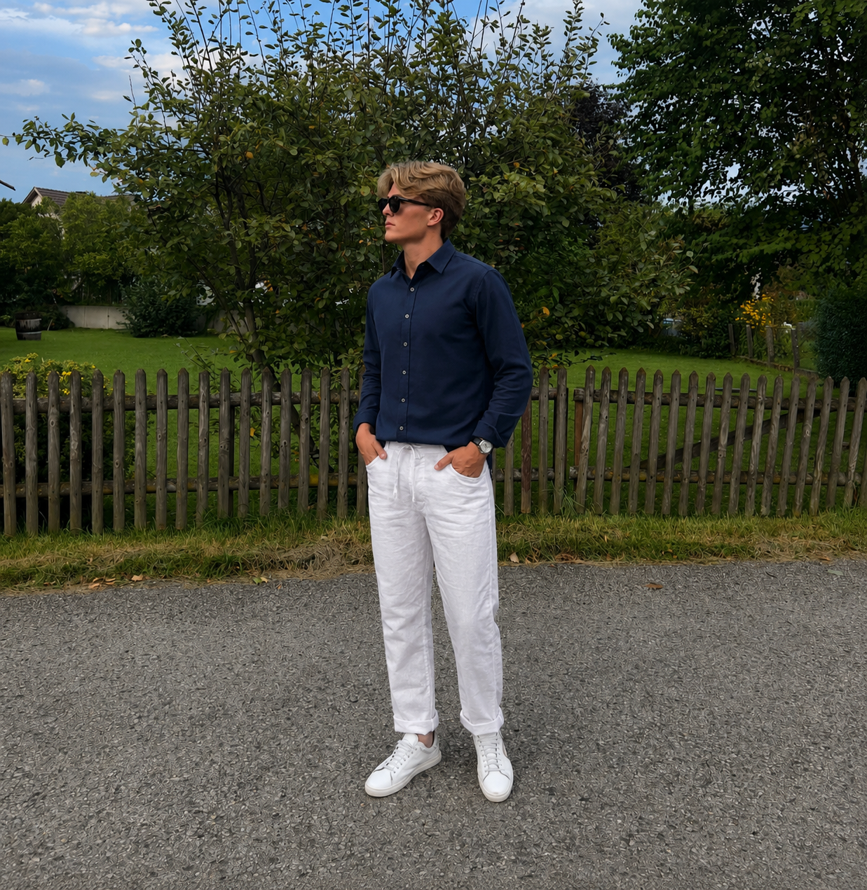 The Monaco Set — Navy Shirt & White Trouser