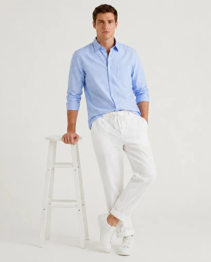 The Riviera Set — Sky Blue Shirt & White Trouser