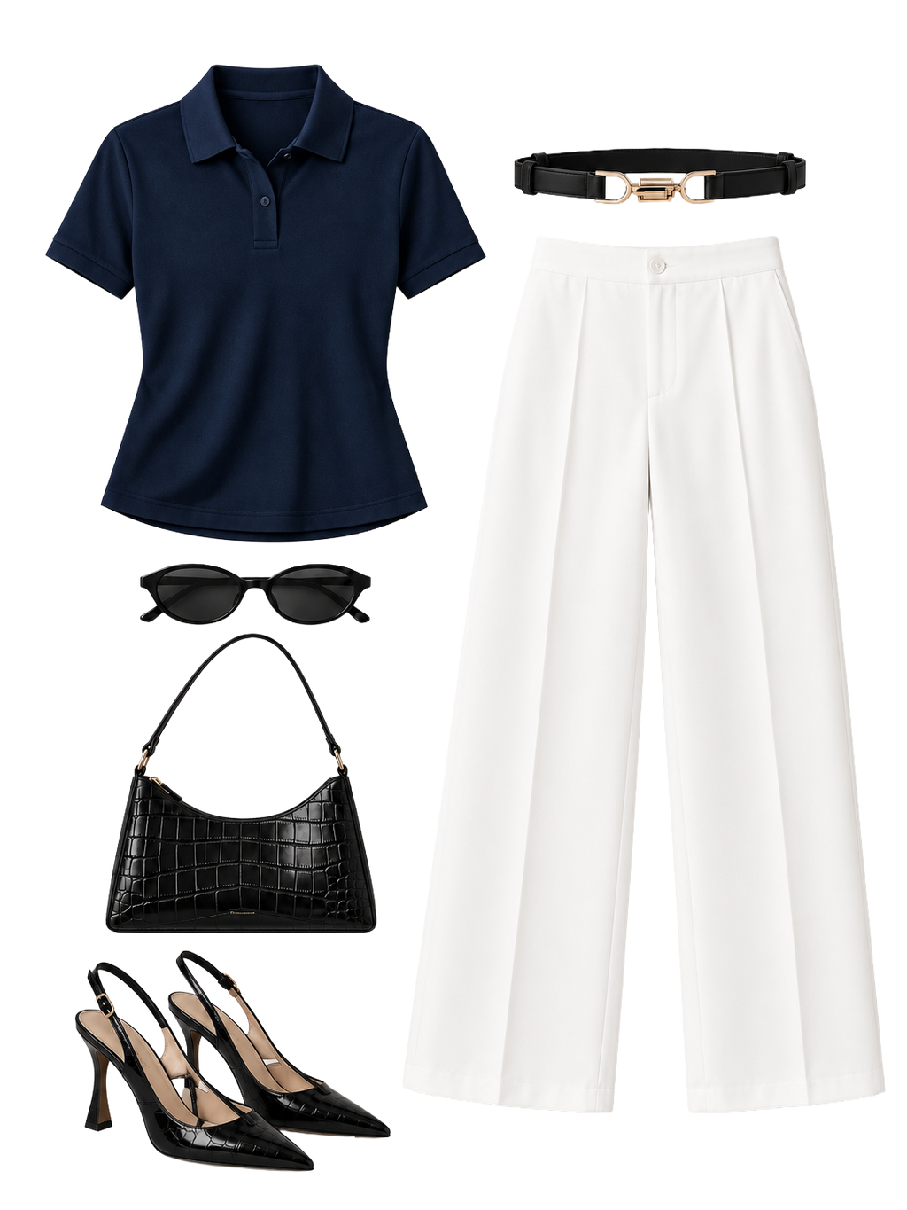 The She Knew Set — Navy Polo & White Wide-Leg Trouser