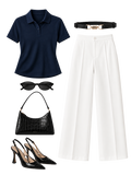 The She Knew Set — Navy Polo & White Wide-Leg Trouser