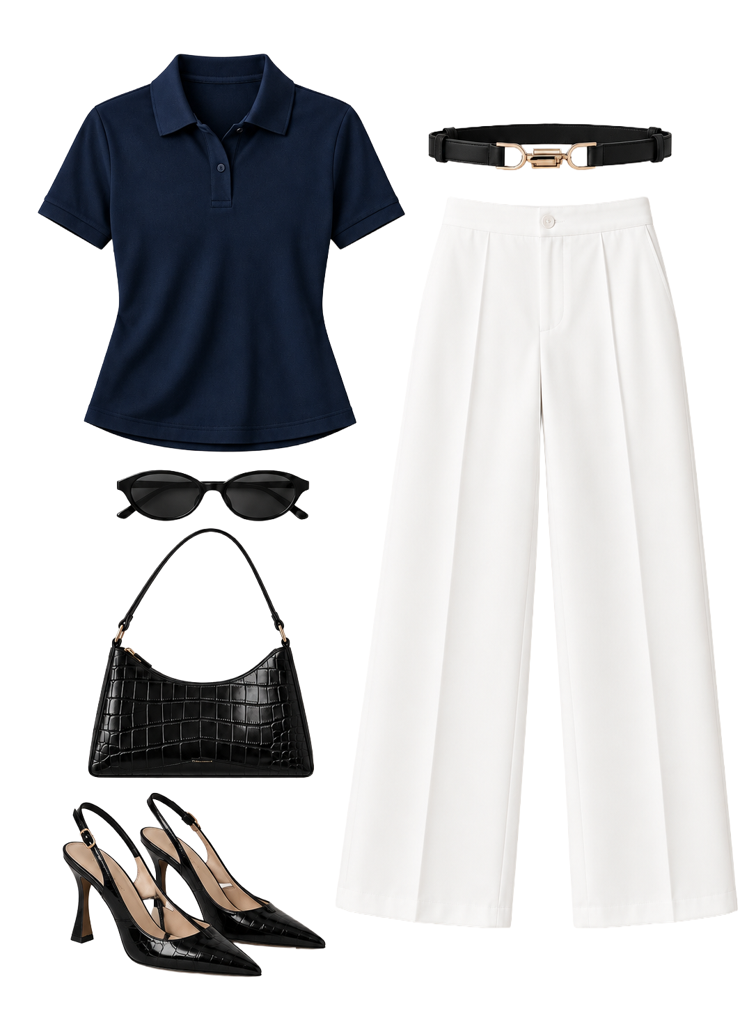 The She Knew Set — Navy Polo & White Wide-Leg Trouser