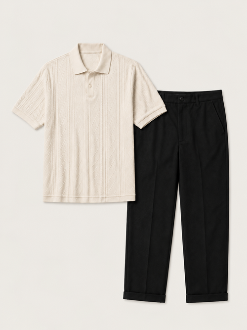 The Contrast Set — Ivory Knit Polo & Black Trouser