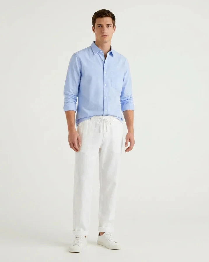 The Riviera Set — Sky Blue Shirt & White Trouser