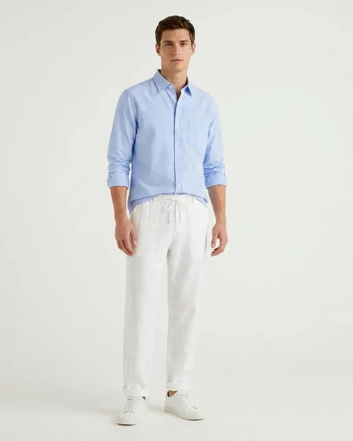 The Riviera Set — Sky Blue Shirt & White Trouser