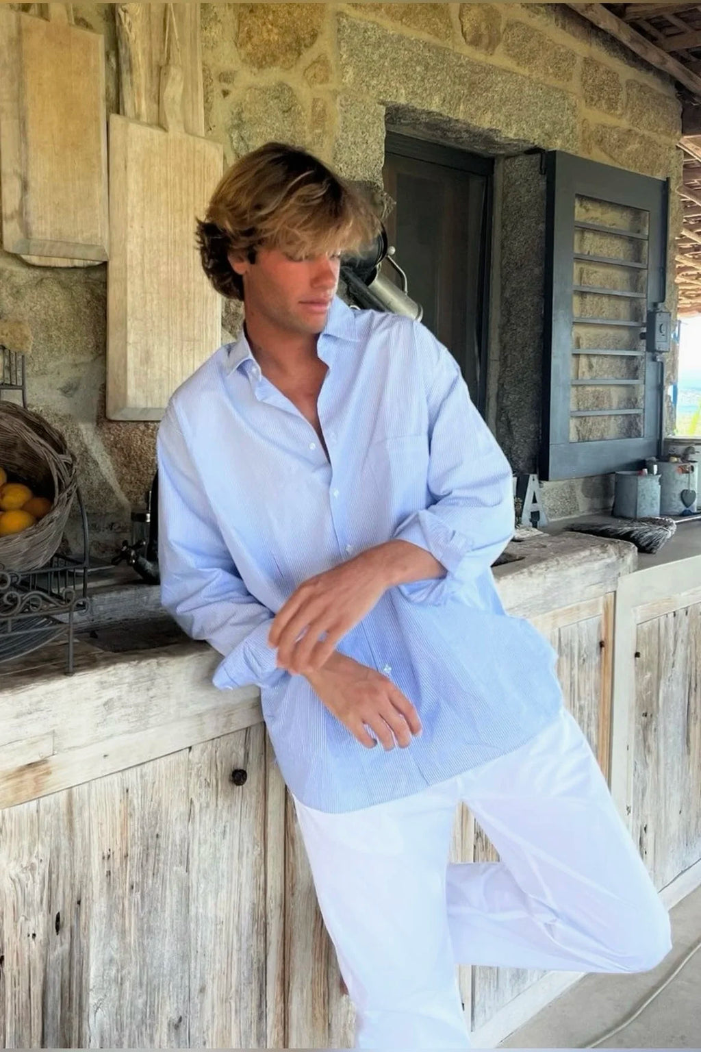 The Riviera Set — Sky Blue Shirt & White Trouser