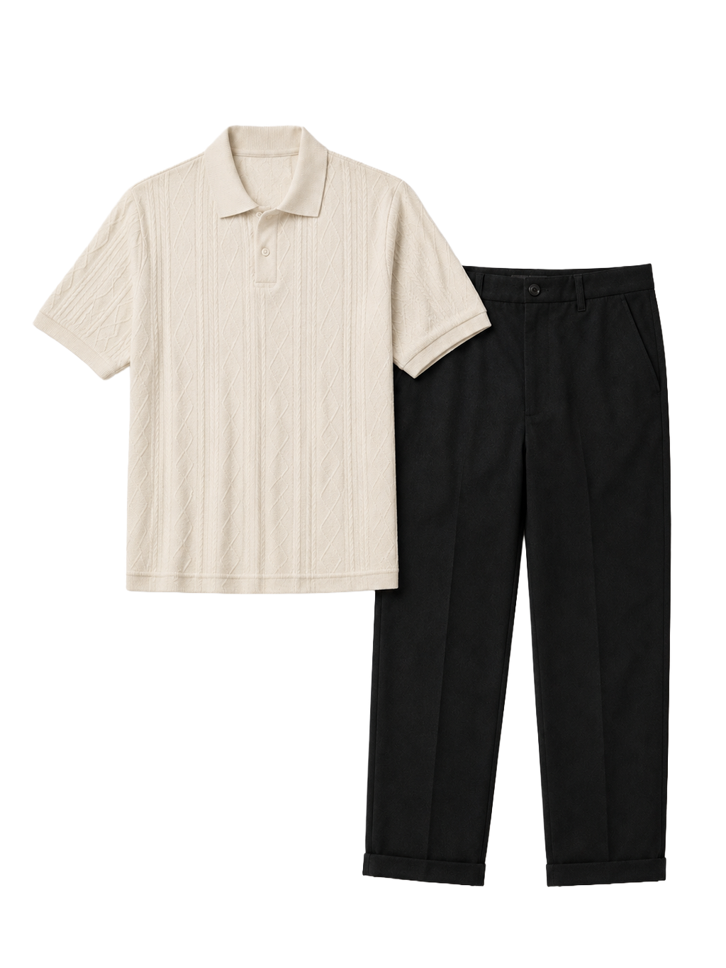 The Contrast Set — Ivory Knit Polo & Black Trouser