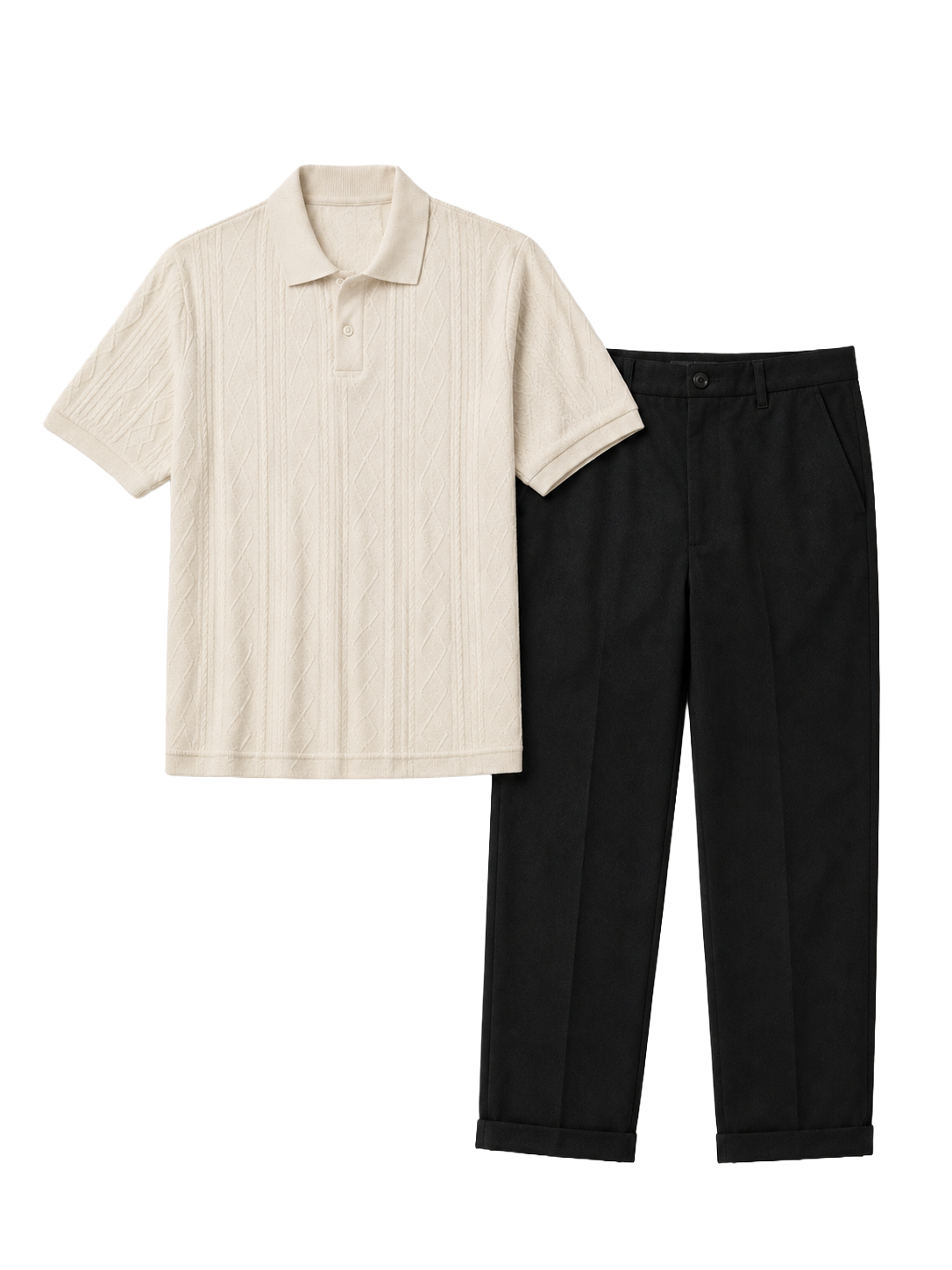 The Contrast Set — Ivory Knit Polo & Black Trouser