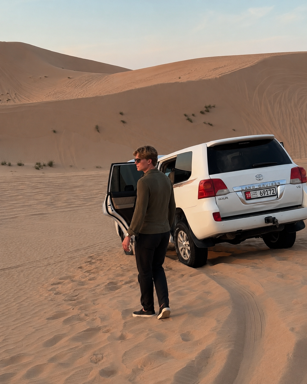 The Dusk Set — Olive Knit Polo & Black Trouser