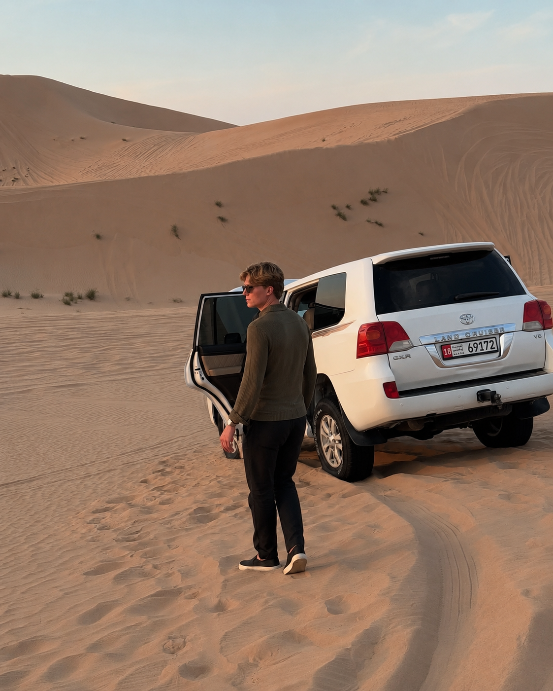 The Dusk Set — Olive Knit Polo & Black Trouser