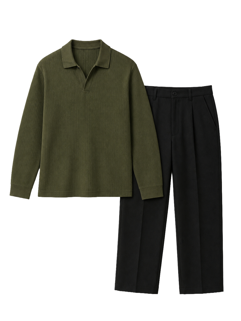 The Dusk Set — Olive Knit Polo & Black Trouser