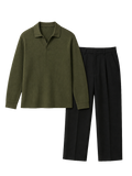 The Dusk Set — Olive Knit Polo & Black Trouser