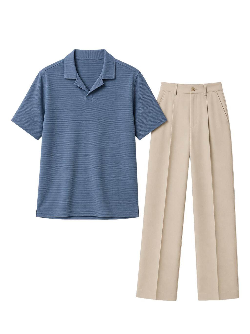 The Coastal Set — Steel Blue Polo & Sand Trouser