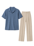 The Coastal Set — Steel Blue Polo & Sand Trouser